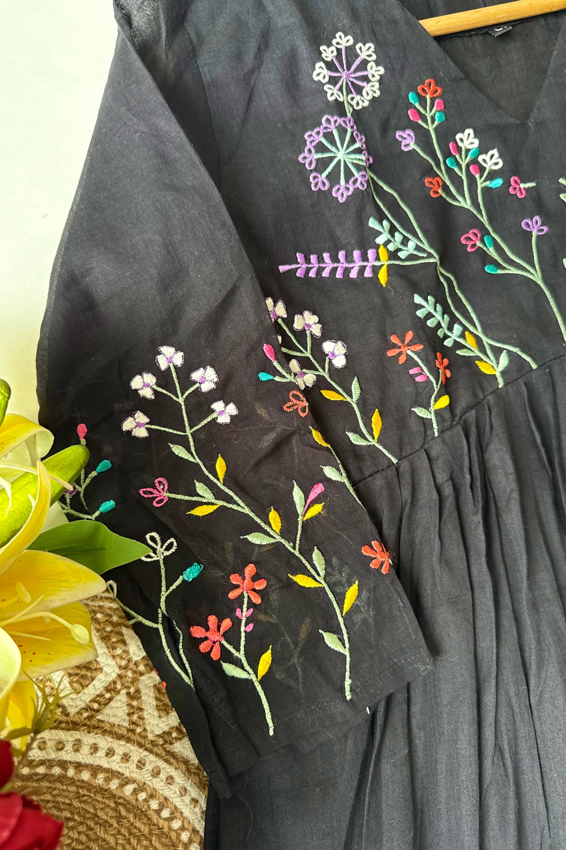 “Ziva” Beautiful Mul Cotton Embroidered Anarkali Kurta Set