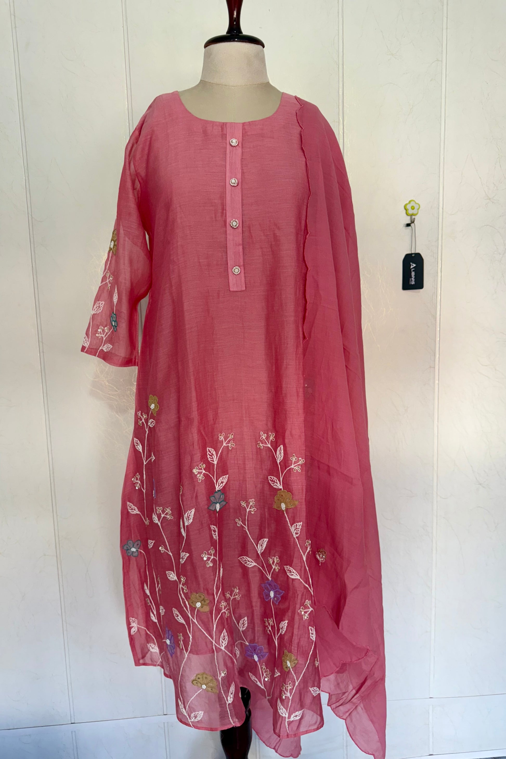 “Thread” Premium Bloom Pink Mul Chanderi A Line kurta set