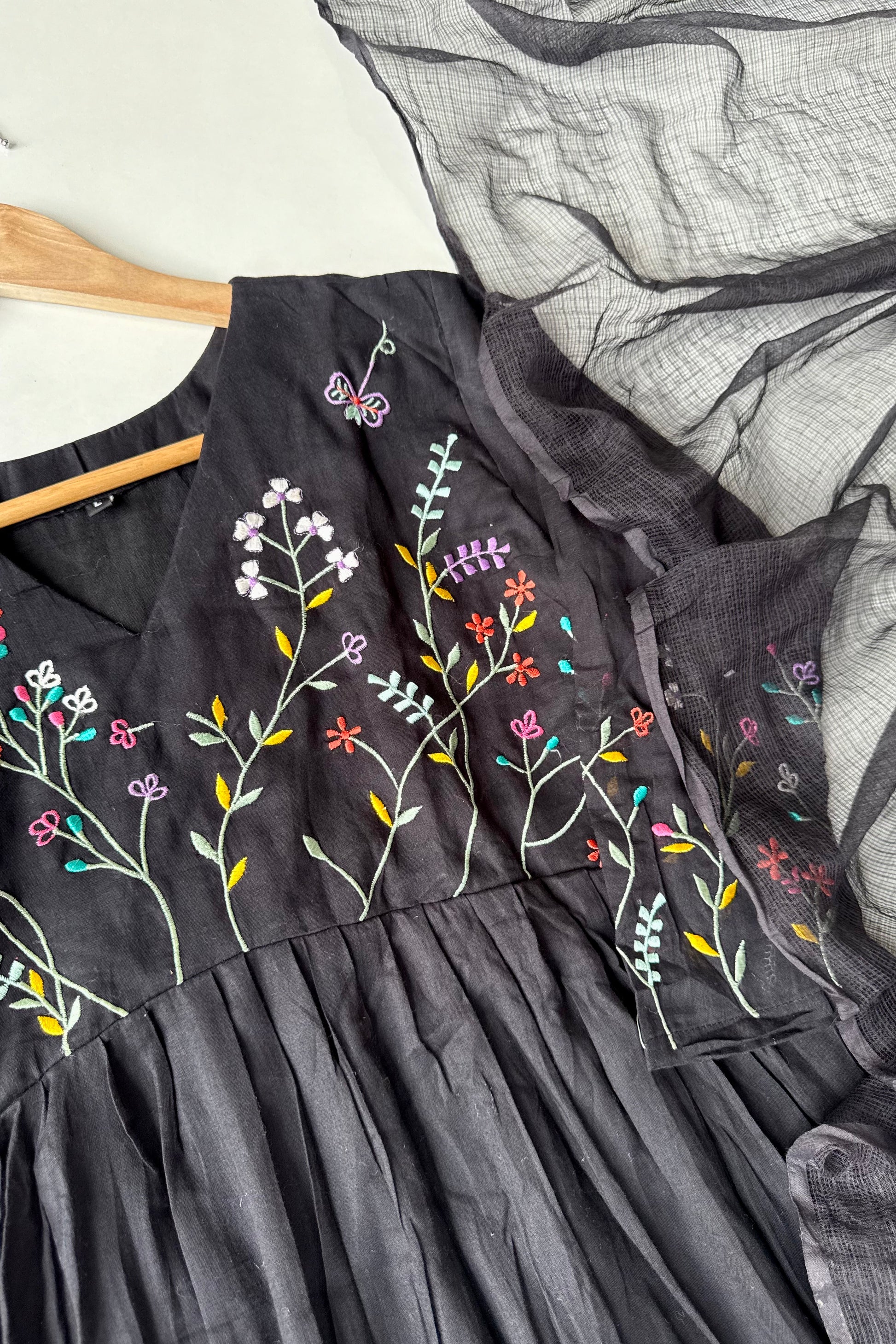 “Ziva” Beautiful Mul Cotton Embroidered Anarkali Kurta Set