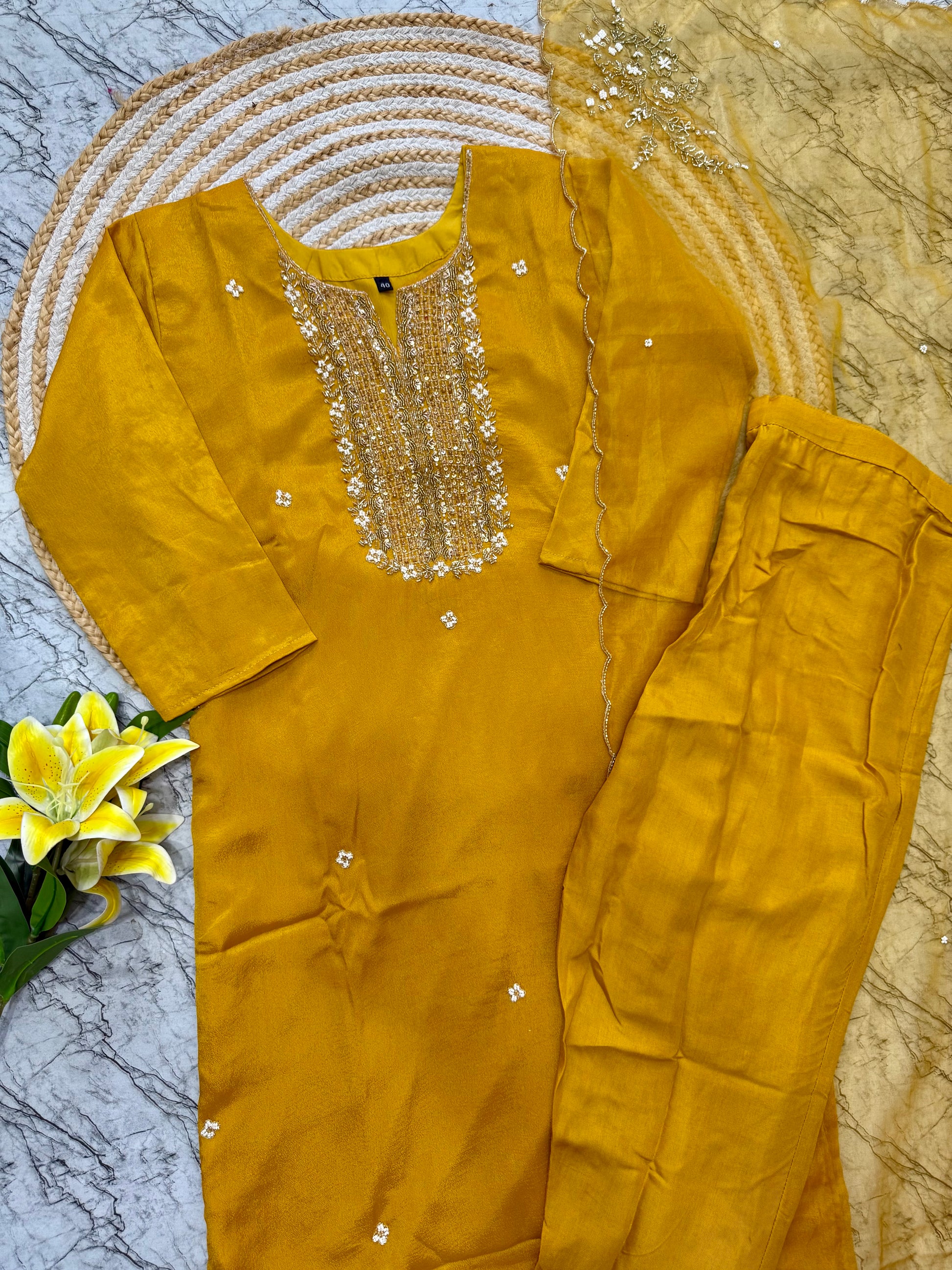 "Furqat" Chinnon silk handcrafted kurti set 🛍️