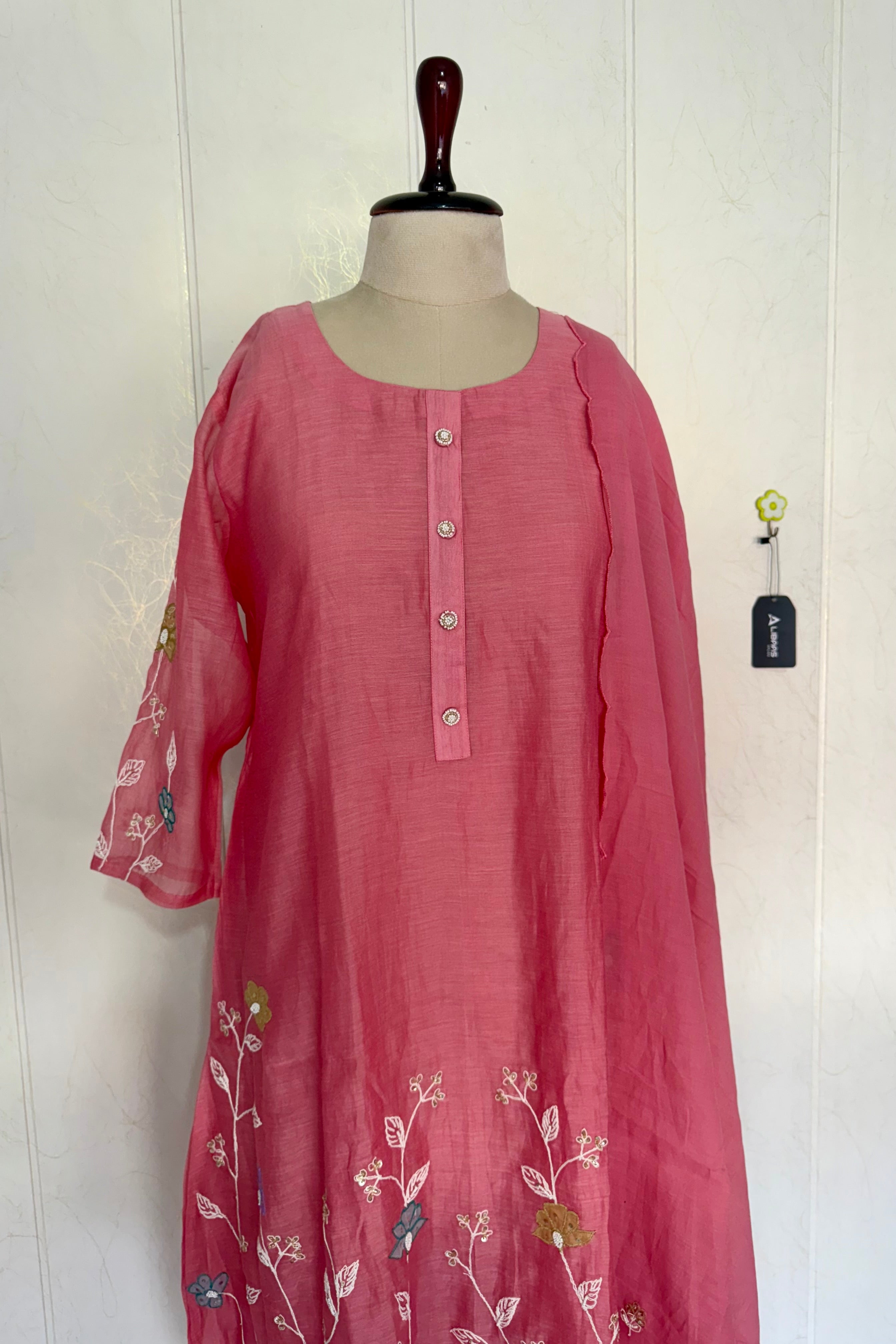 “Thread” Premium Bloom Pink Mul Chanderi A Line kurta set