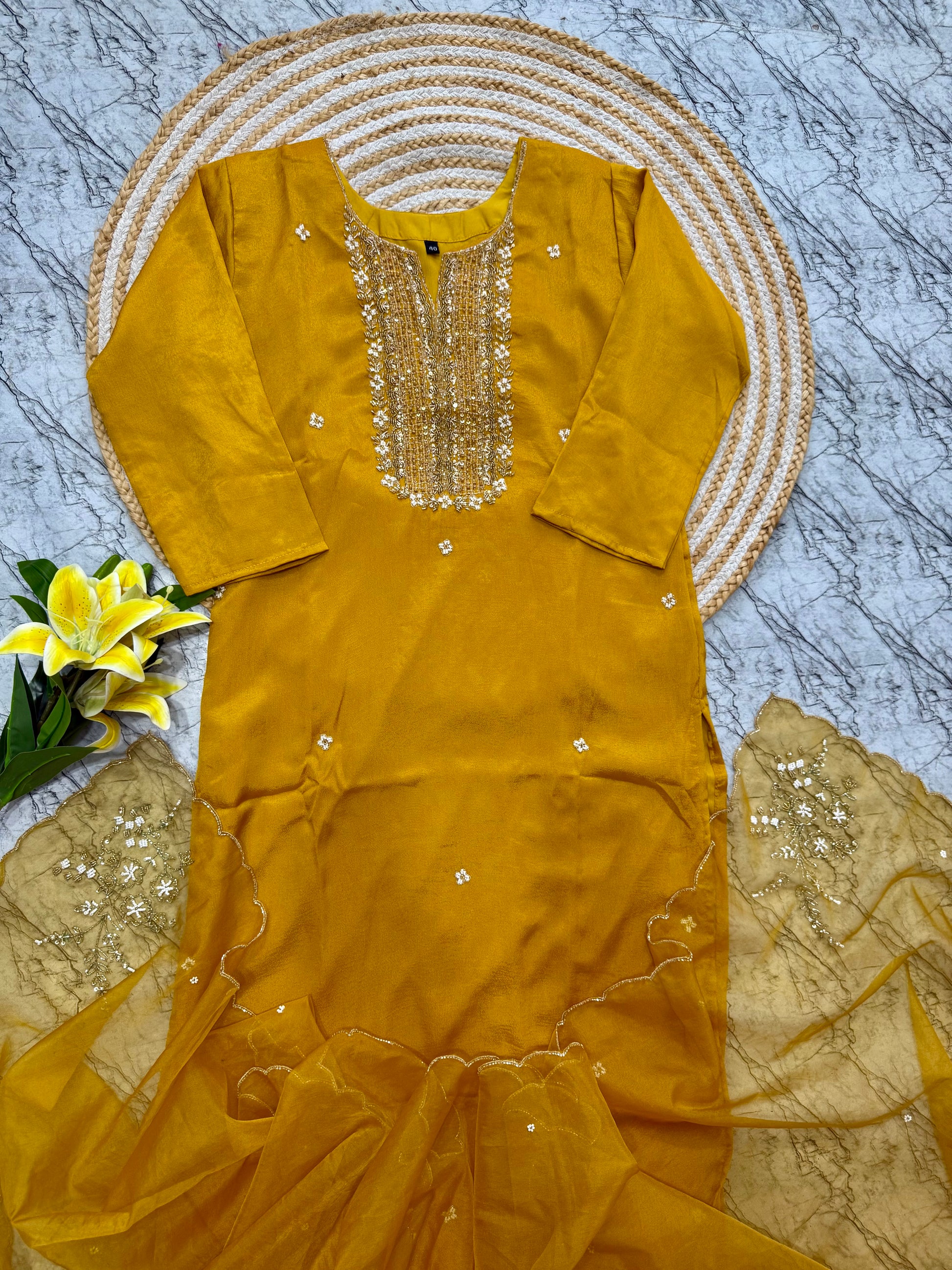 "Furqat" Chinnon silk handcrafted kurti set 🛍️