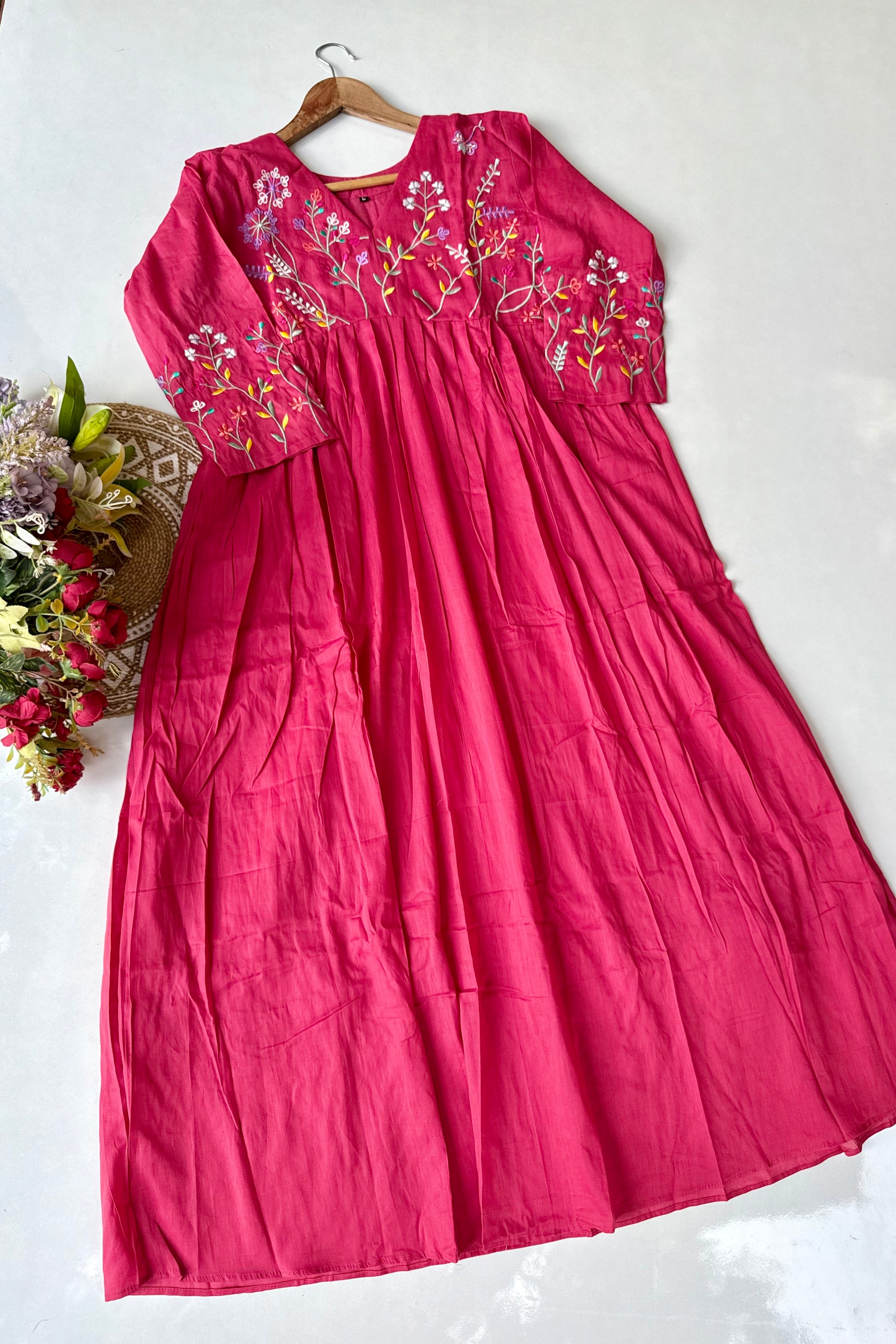“Ziva” Beautiful Mul Cotton Embroidered Anarkali Kurta Set