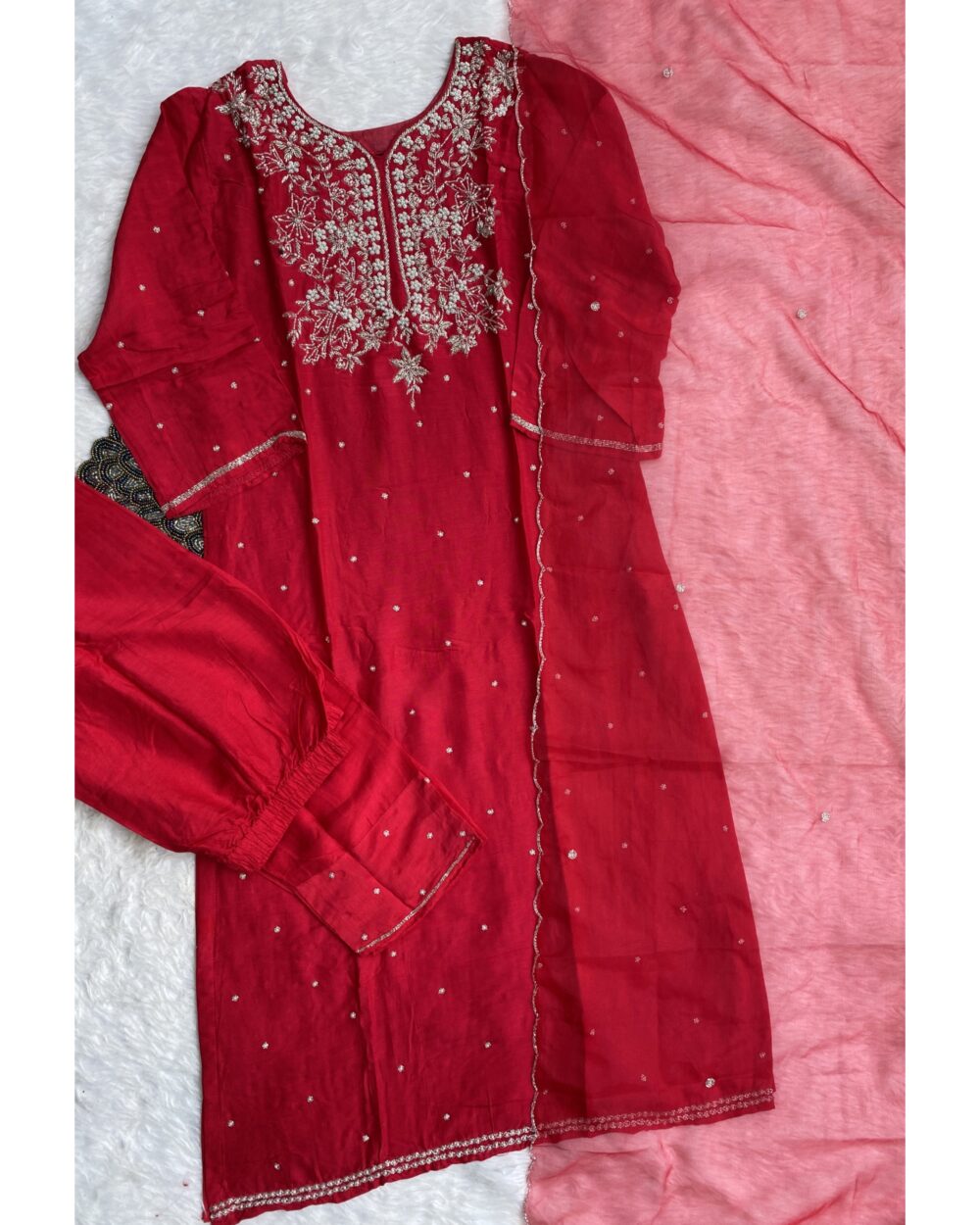 “Adab” Heavy Cutdana and pearl work dola silk set