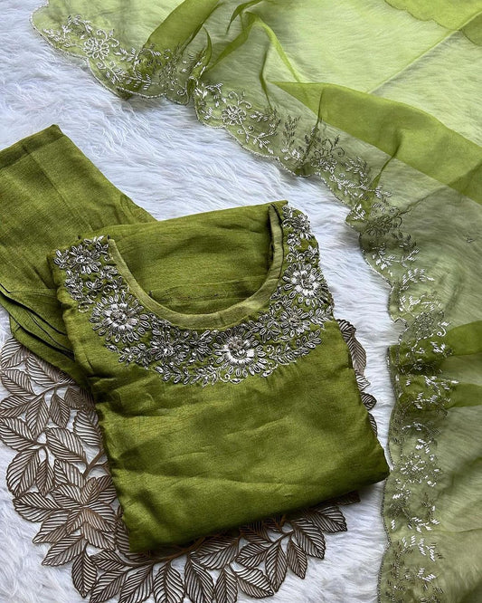 ‘’Punam” Beautiful Silver zardozi work dola silk set