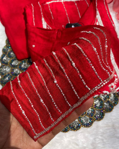 “Chahat” Beautifully cutdana and pearl work dola silk set 🛍️