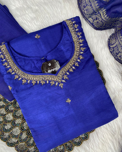 “Isha” Blue shade premium range dola silk set 🛍️