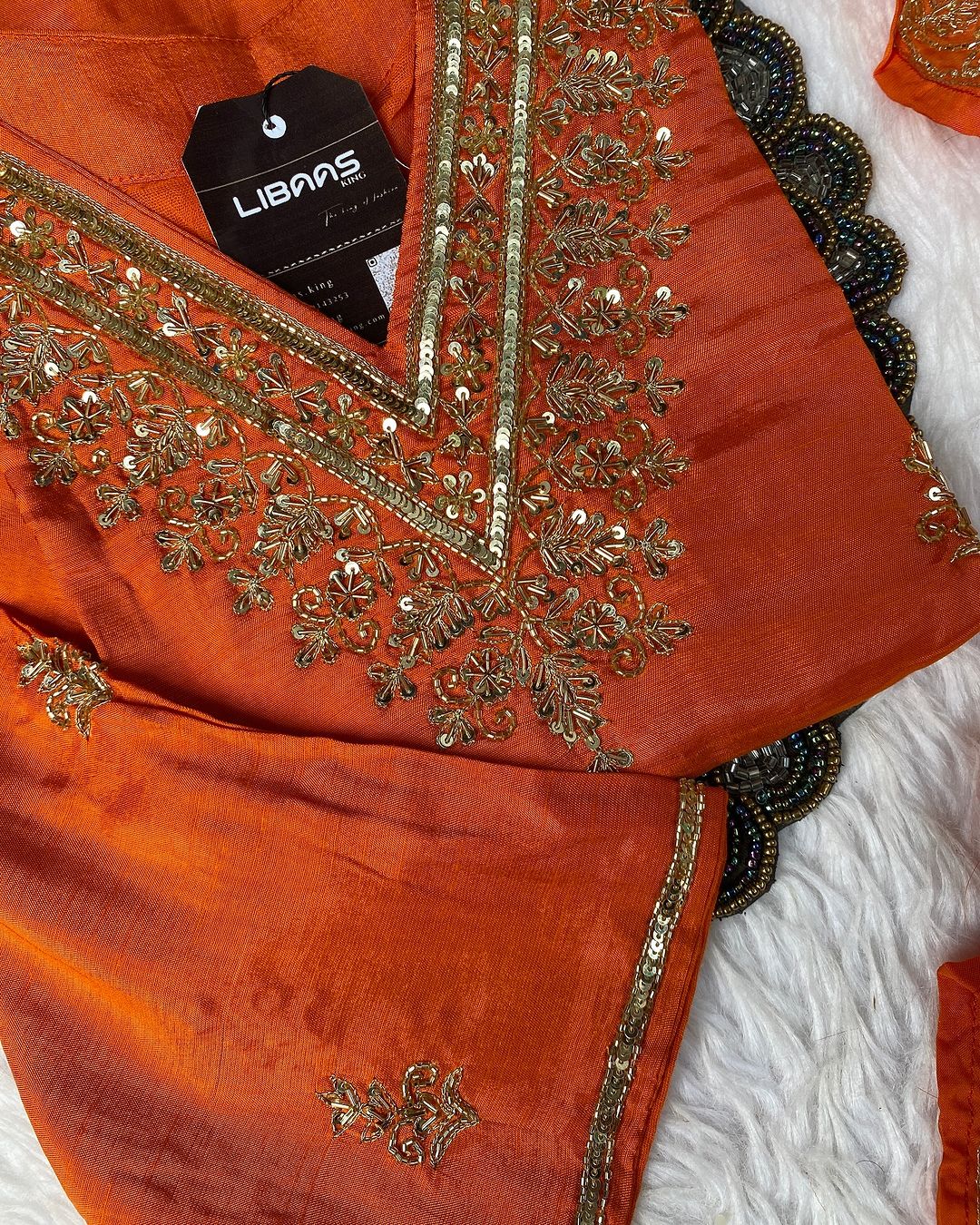 “Zeba” Orange shade Heavy handwork dola silk set