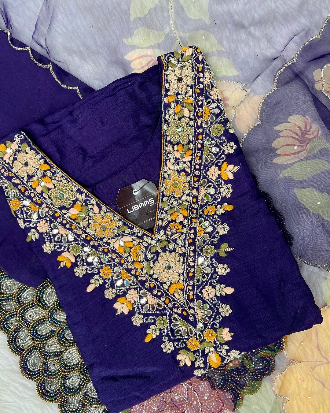 “Kiran” heavy handwork dola silk kurti bottom with dupatta set