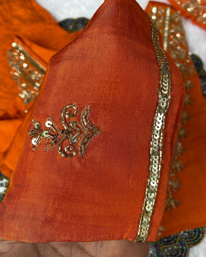 “Zeba” Orange shade Heavy handwork dola silk set