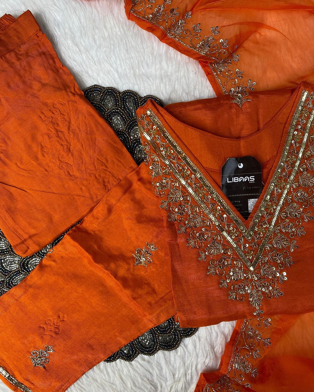 “Zeba” Orange shade Heavy handwork dola silk set