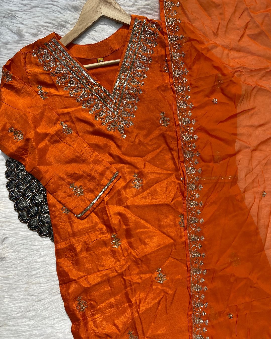 “Zeba” Orange shade Heavy handwork dola silk set