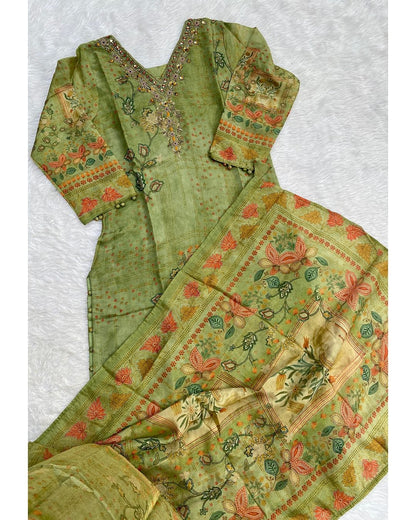 “NAYAB” Tissue silk printed and handwork kurti set