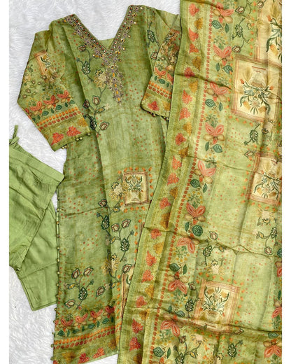 “NAYAB” Tissue silk printed and handwork kurti set