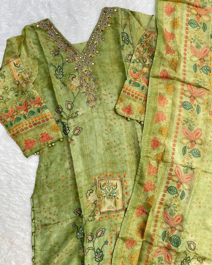 “NAYAB” Tissue silk printed and handwork kurti set