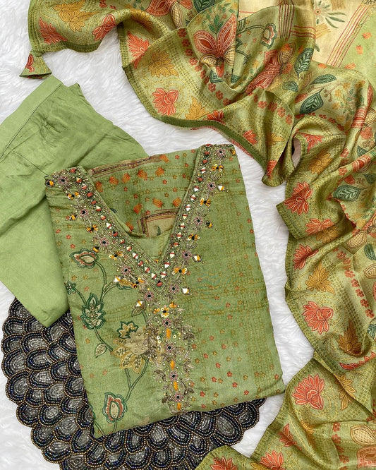 “NAYAB” Tissue silk printed and handwork kurti set