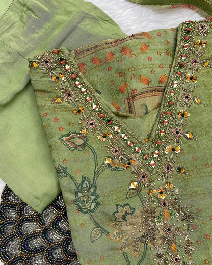 “NAYAB” Tissue silk printed and handwork kurti set