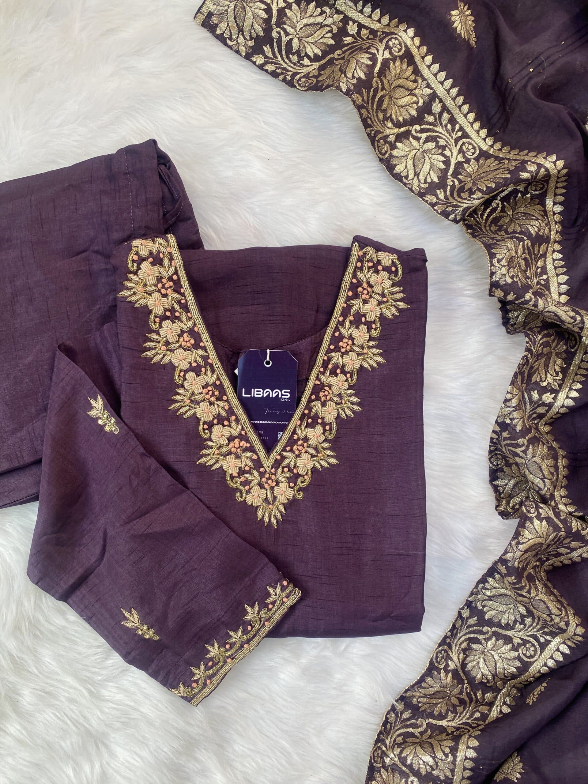 “Harf” Beautifully handcrafted dola silk kurti bottom with dupatta set