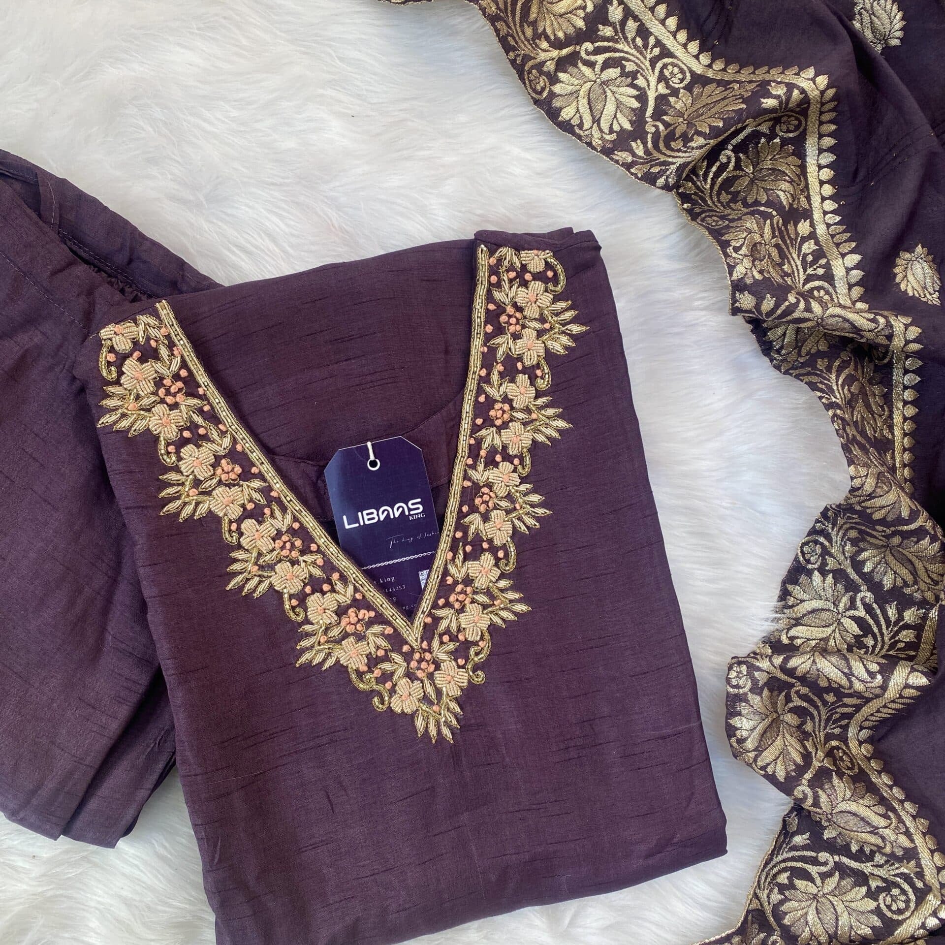 “Harf” Beautifully handcrafted dola silk kurti bottom with dupatta set