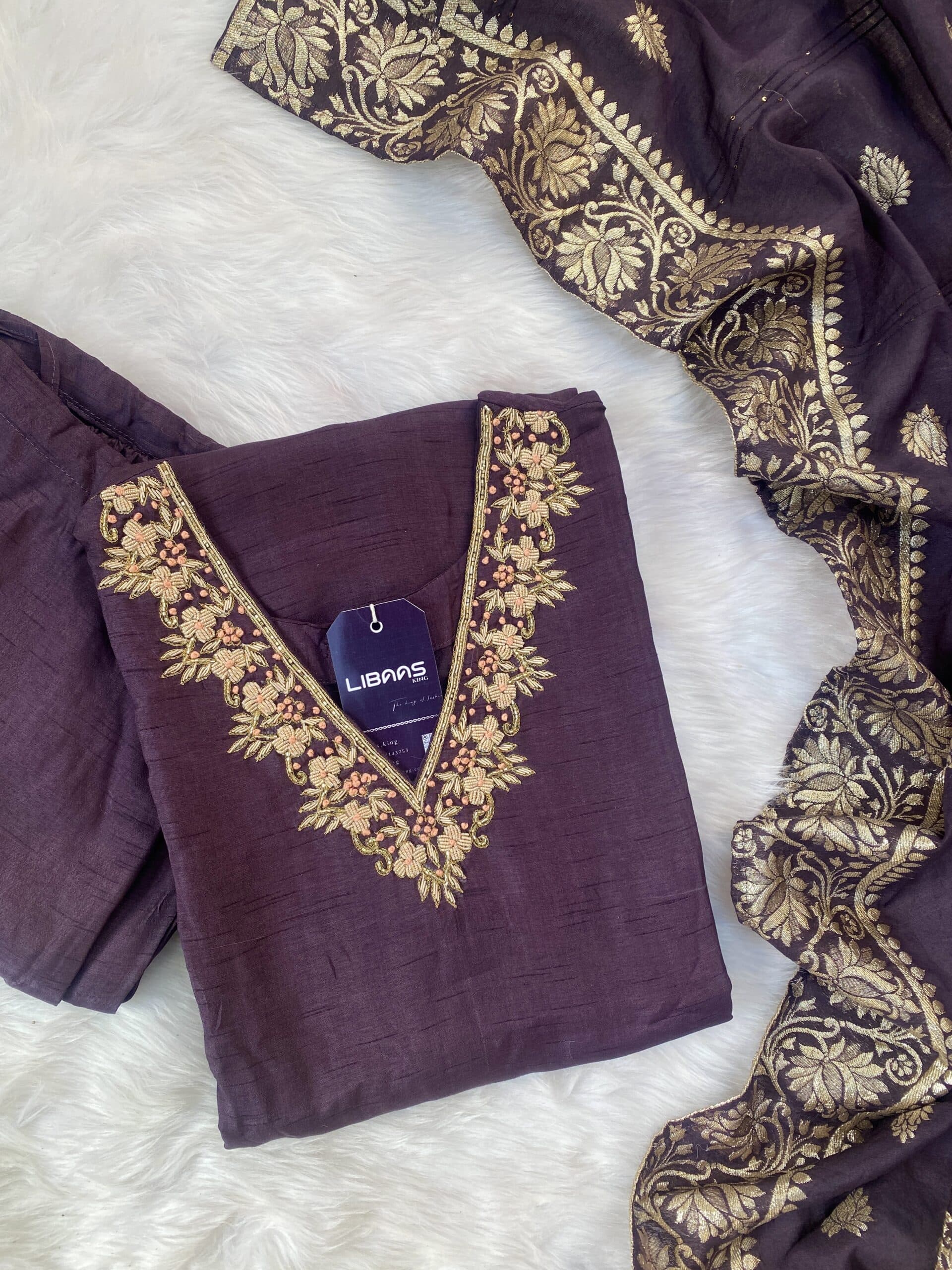 “Harf” Beautifully handcrafted dola silk kurti bottom with dupatta set