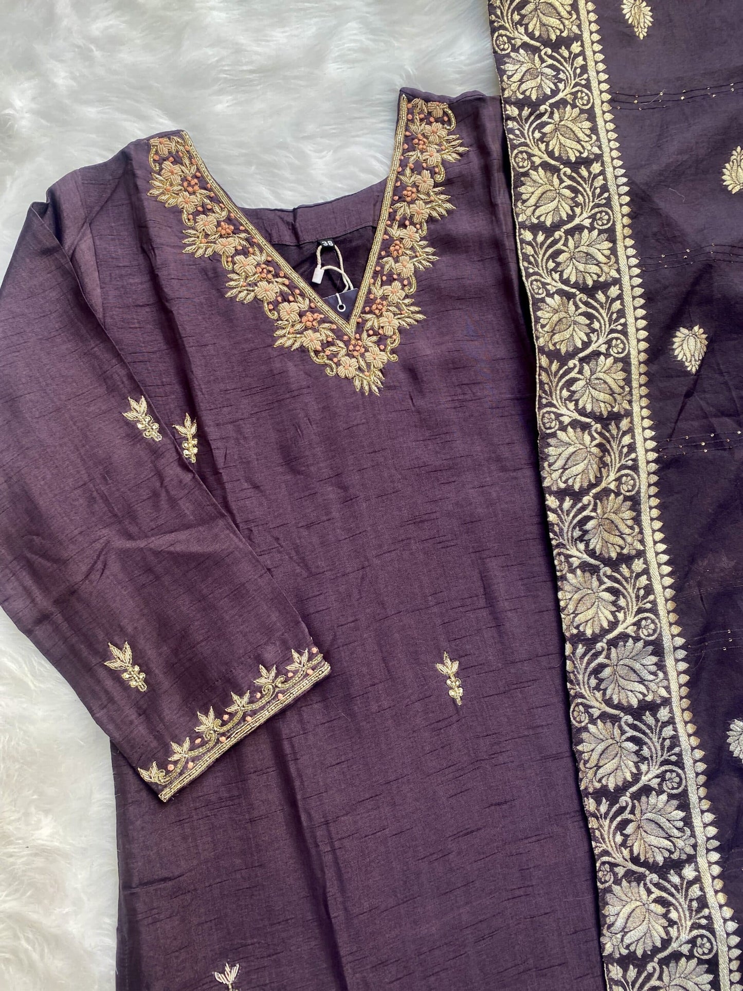 “Harf” Beautifully handcrafted dola silk kurti bottom with dupatta set