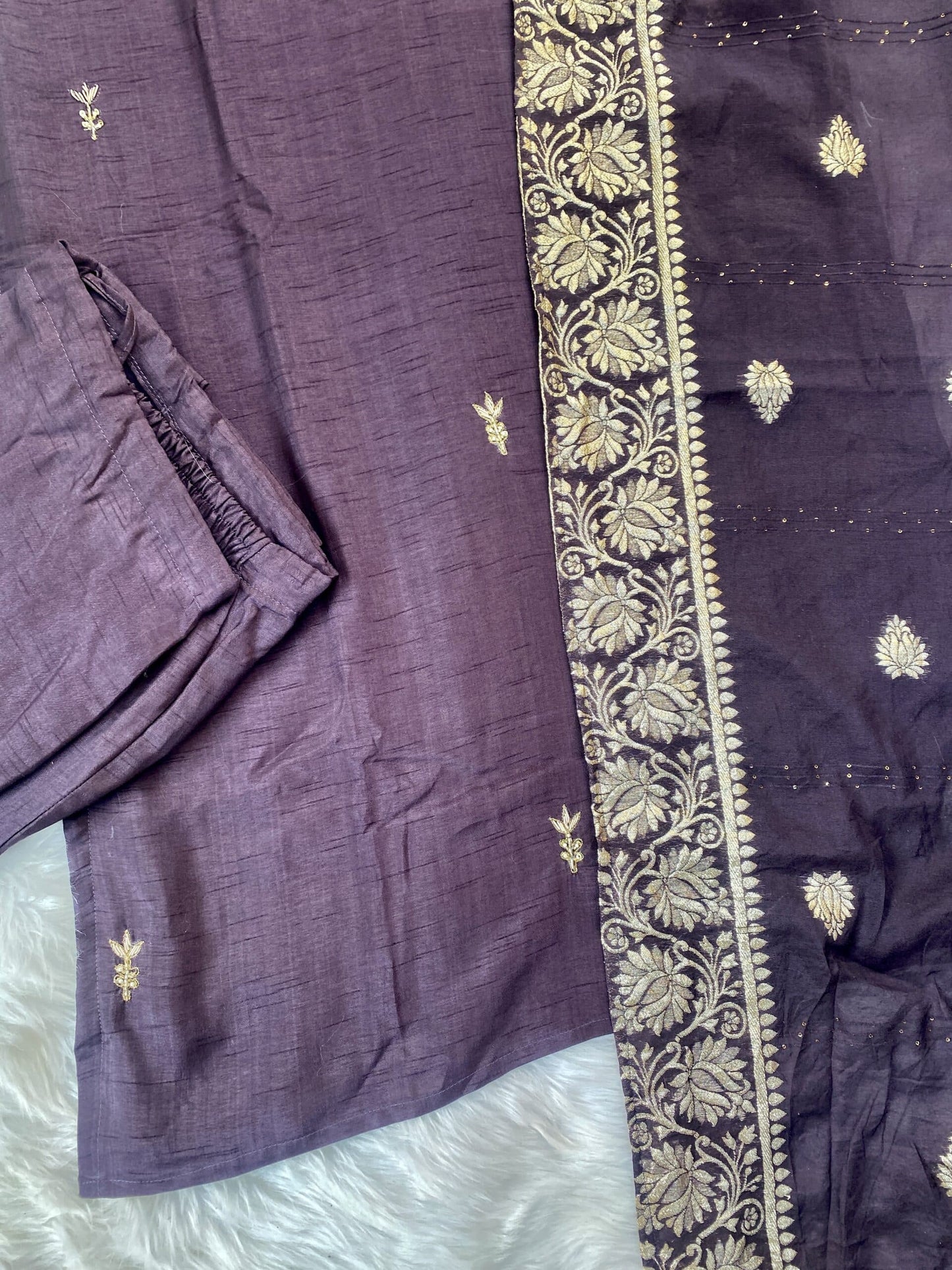 “Harf” Beautifully handcrafted dola silk kurti bottom with dupatta set