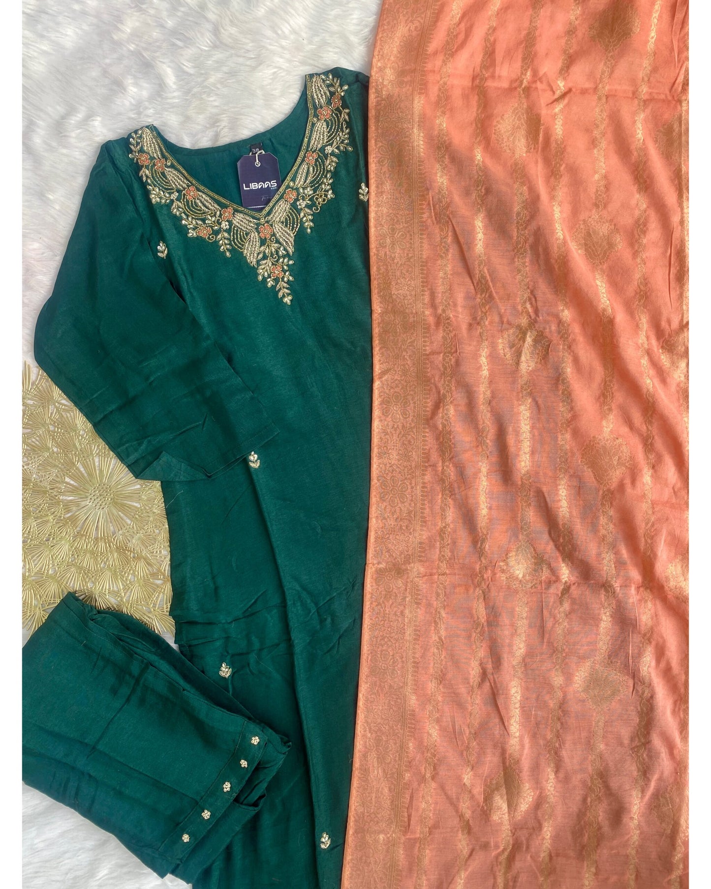 “Chirag” Handcrafted dola silk zardozi work set