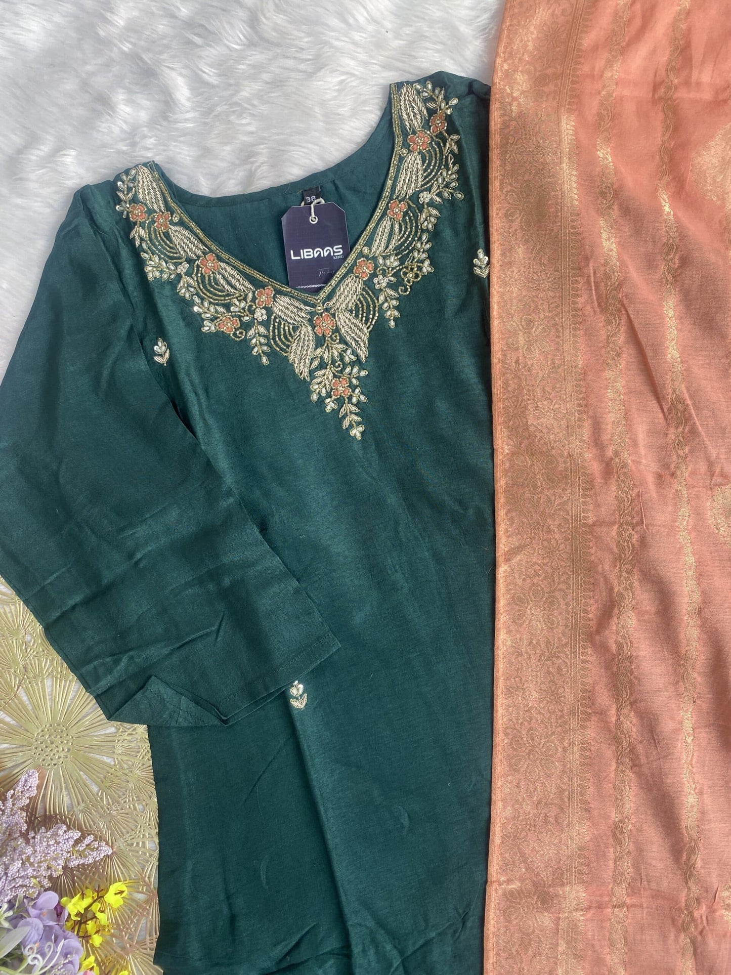 “Chirag” Handcrafted dola silk zardozi work set