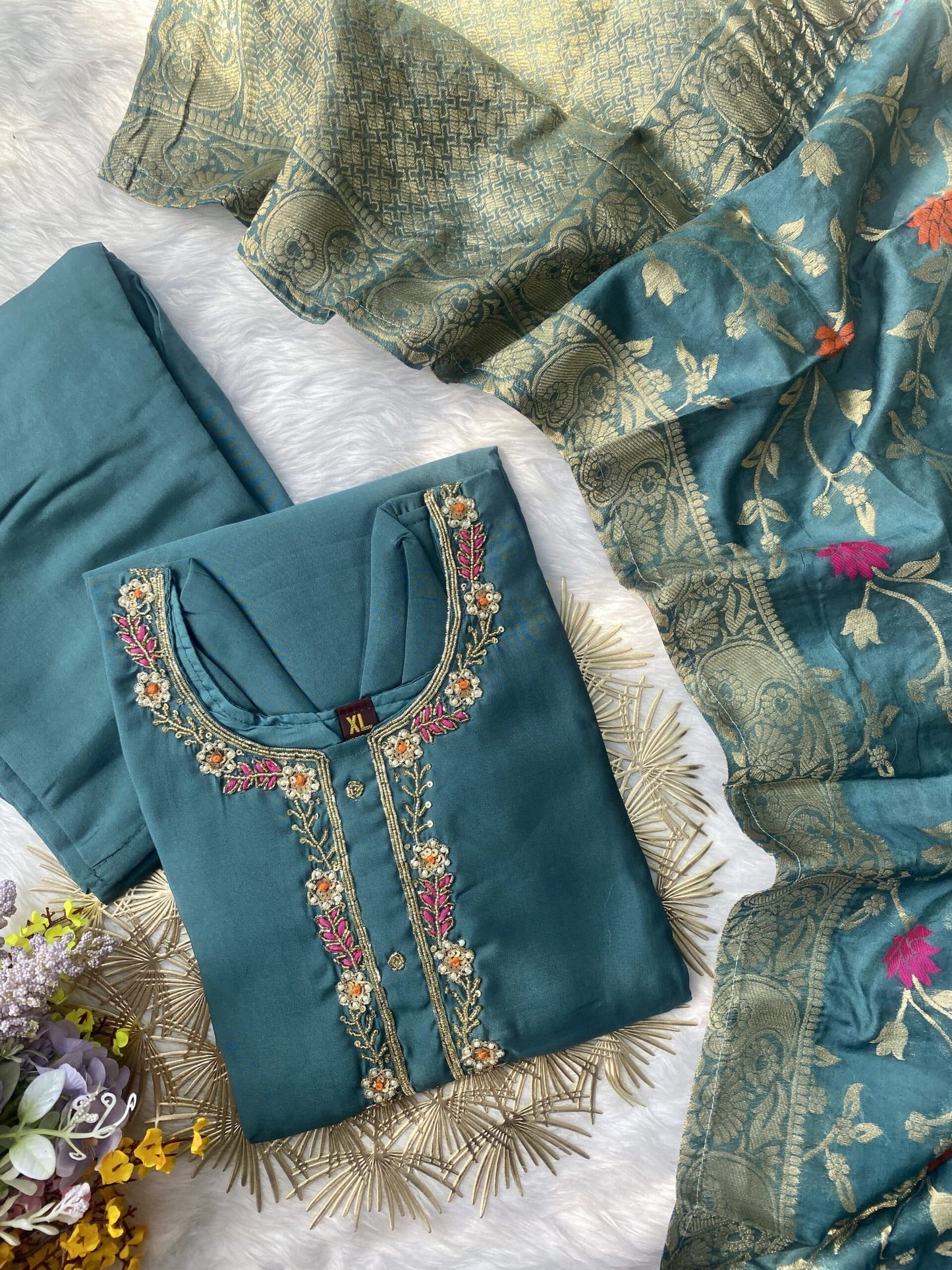 “Bahar” Affordable handcrafted kurta bottom with dupatta set