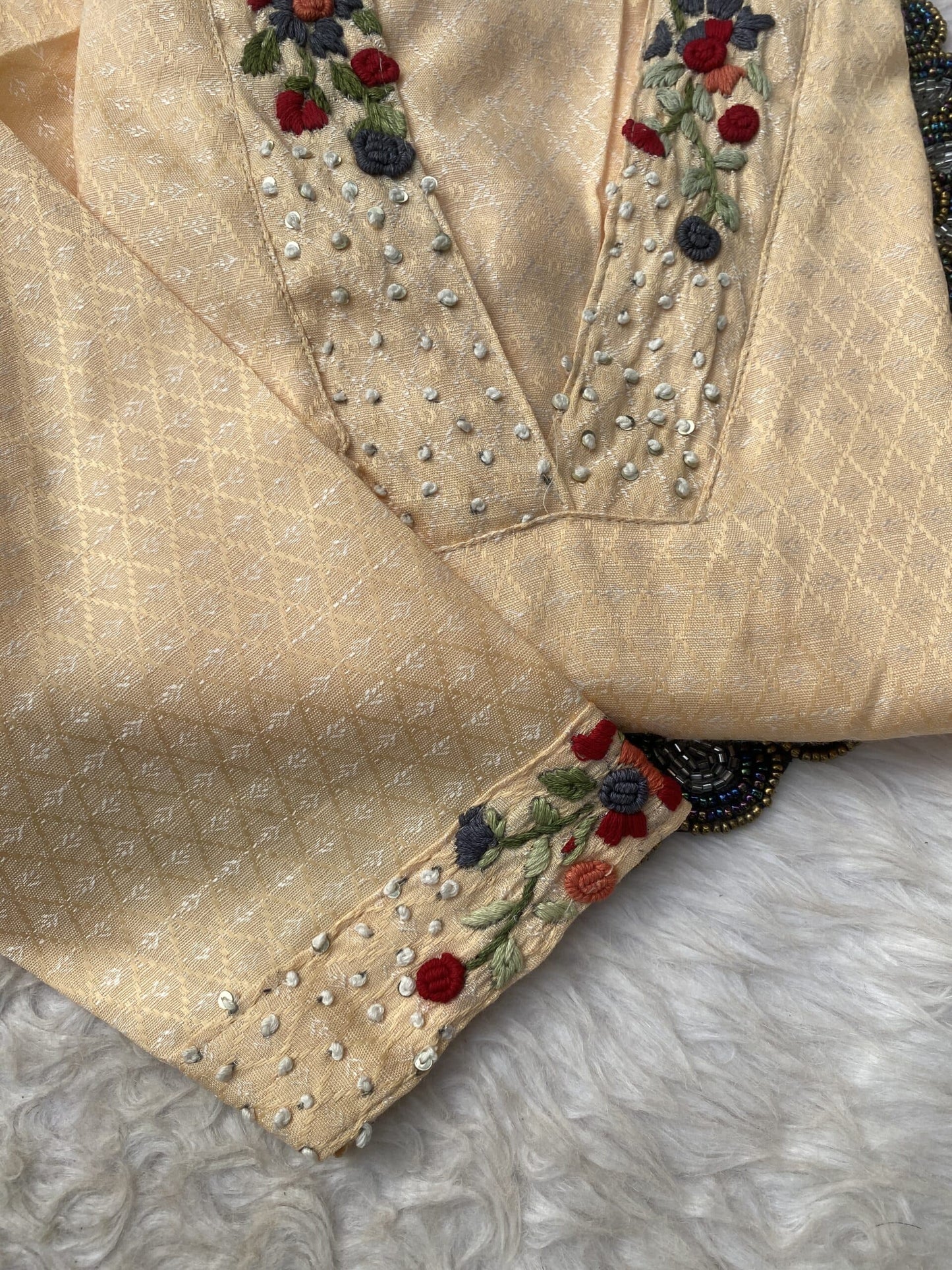 ‘’GULSHAN” Yellow cotton handwork kurti dupatta bottom set