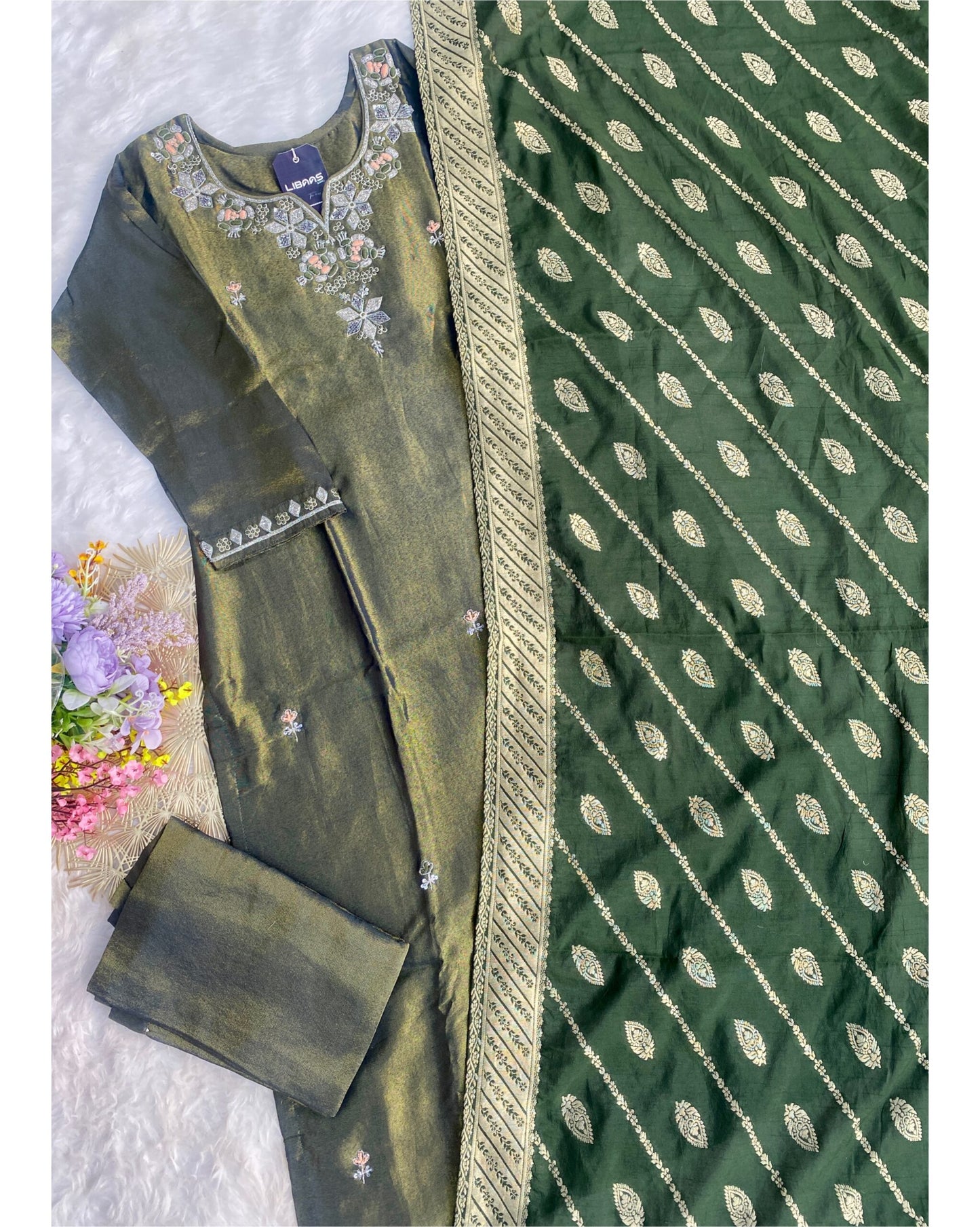 “RADHIKHA” Premium Tissue silk kurta bottom with dupatta set