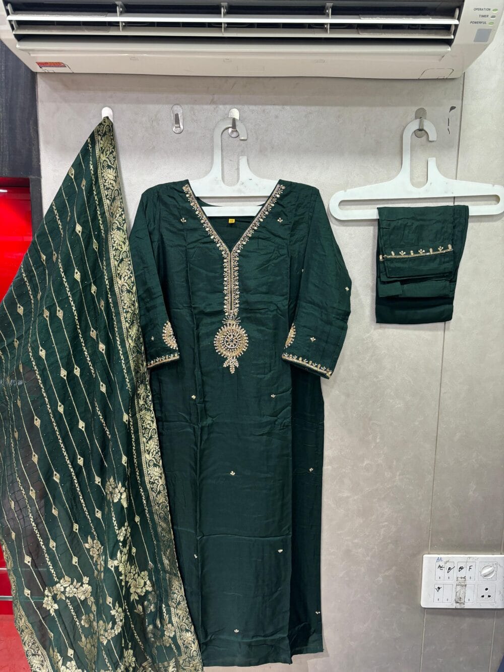 “Nitu” Bottle green Party wear Premium range dola silk set