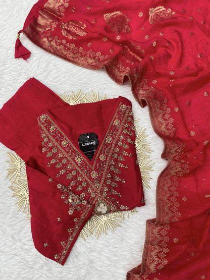 “Kaynat” Beautiful pink V neck handwork set