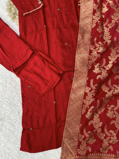 “Isha” Red premium range dola silk set 🛍️