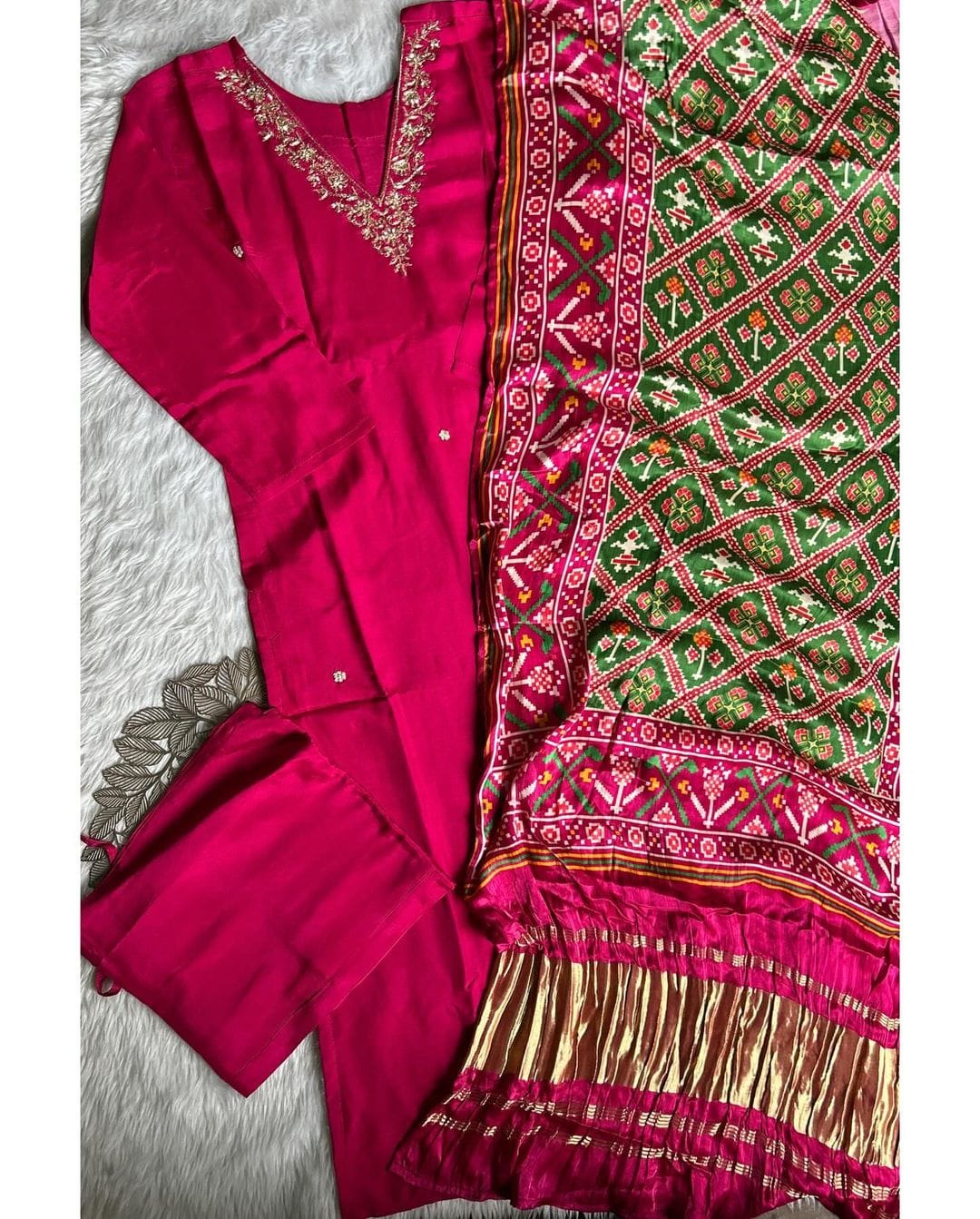 “PATOLA” Premium Dola silk kurti pant with gajji silk dupatta set