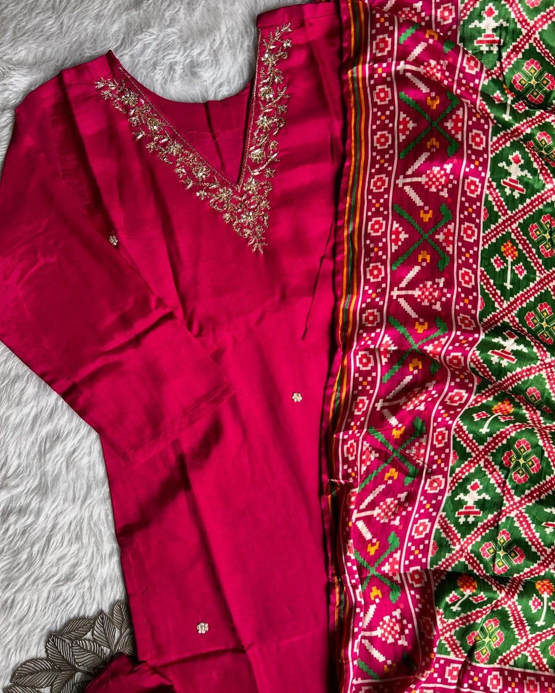 “PATOLA” Premium Dola silk kurti pant with gajji silk dupatta set