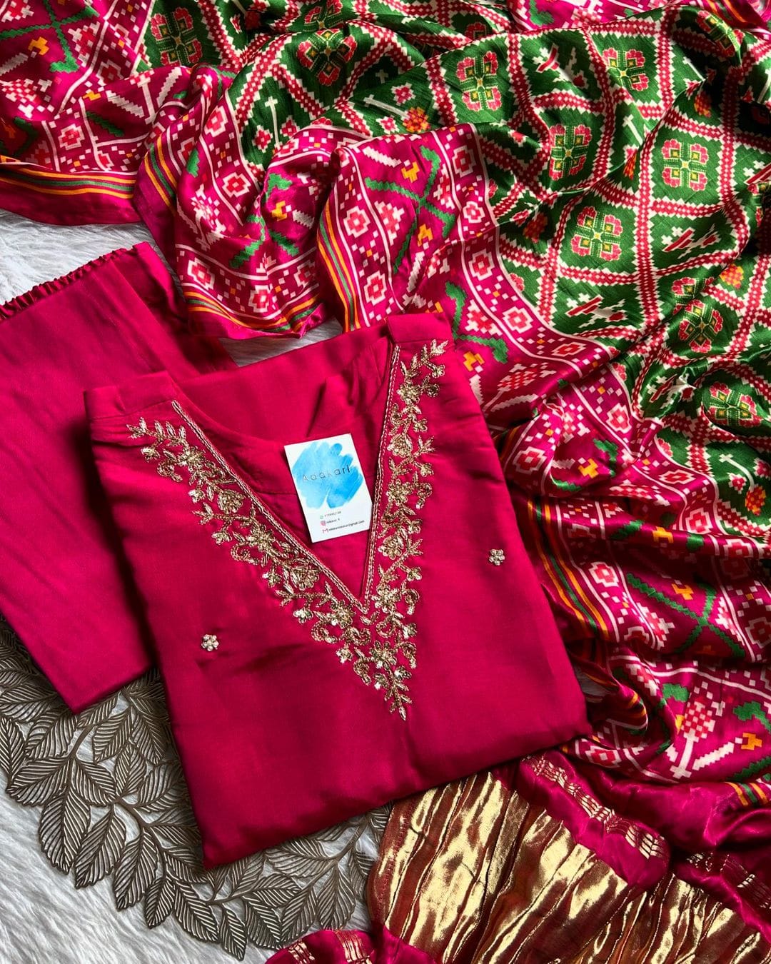 “PATOLA” Premium Dola silk kurti pant with gajji silk dupatta set