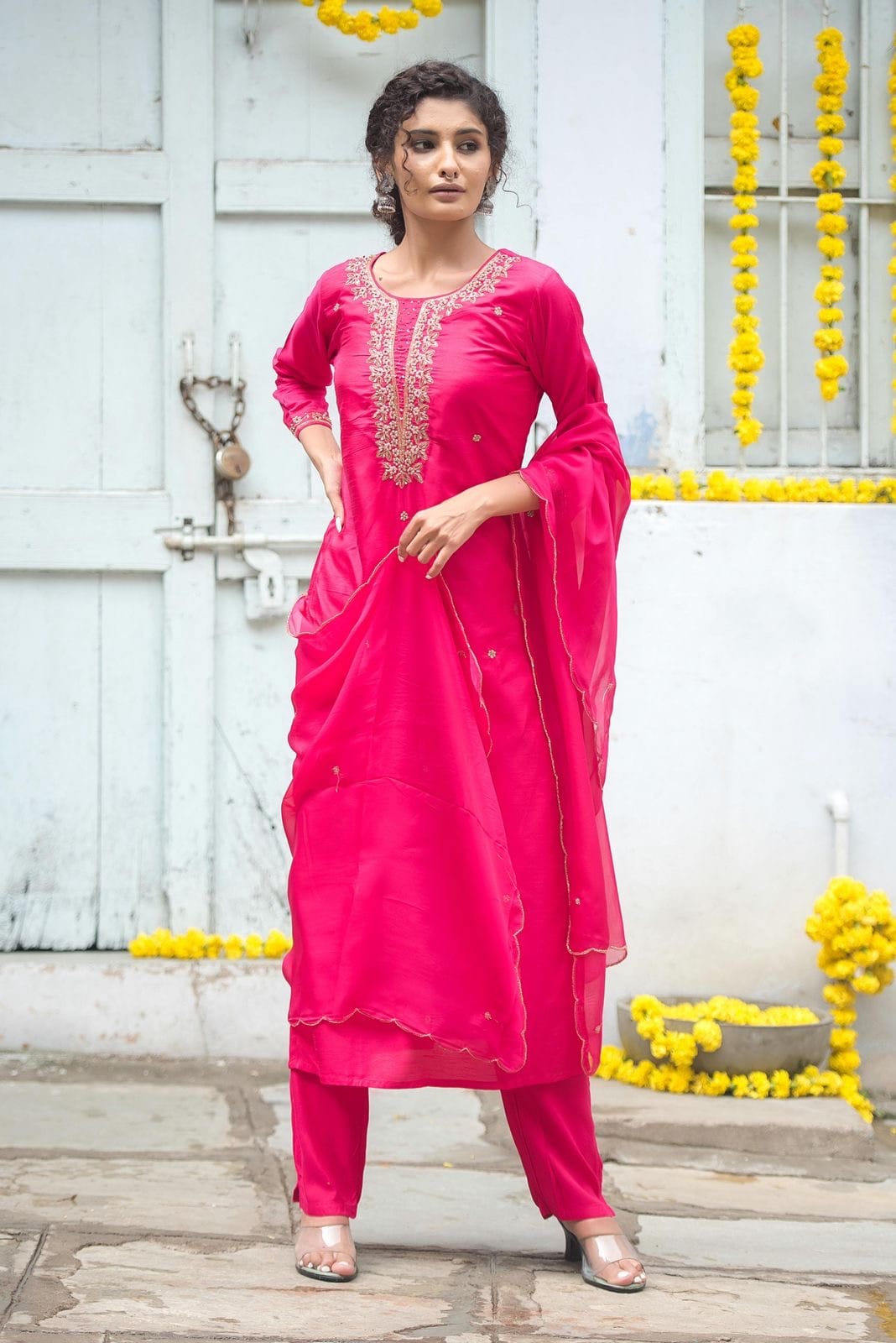 “Surbhi” Handwork Dola silk kurti pant with dupatta set