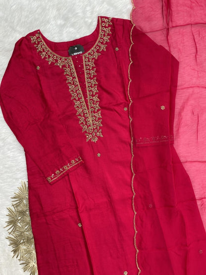 “Surbhi” Handwork Dola silk kurti pant with dupatta set