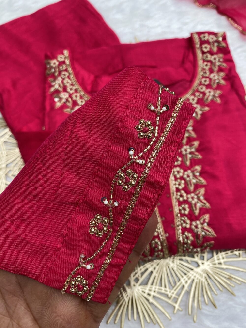 “Surbhi” Handwork Dola silk kurti pant with dupatta set