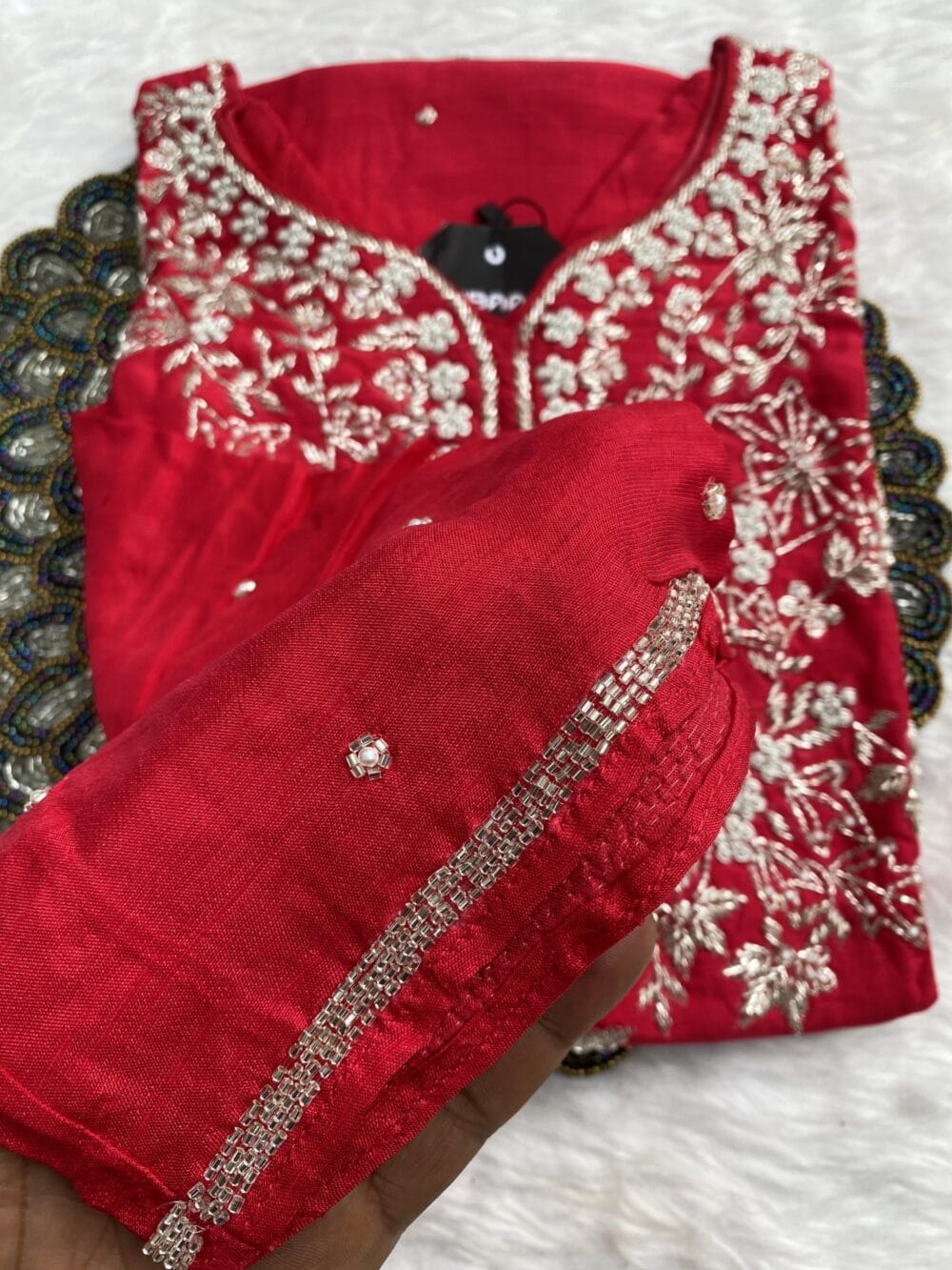 “Adab” Heavy Cutdana and pearl work dola silk set