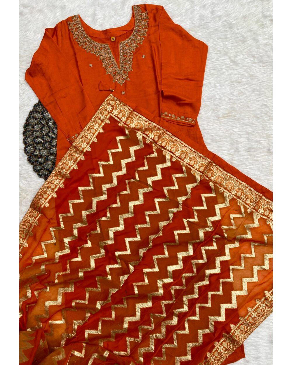 “Anika” Festive wear dola silk kurti bottom with dupatta set