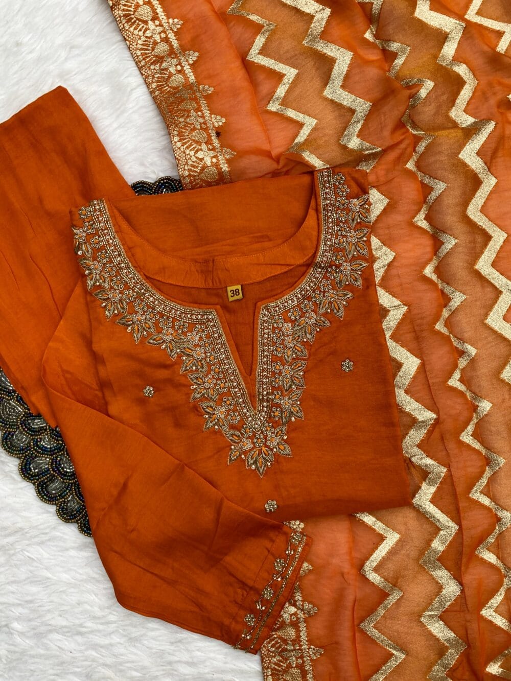 “Anika” Festive wear dola silk kurti bottom with dupatta set