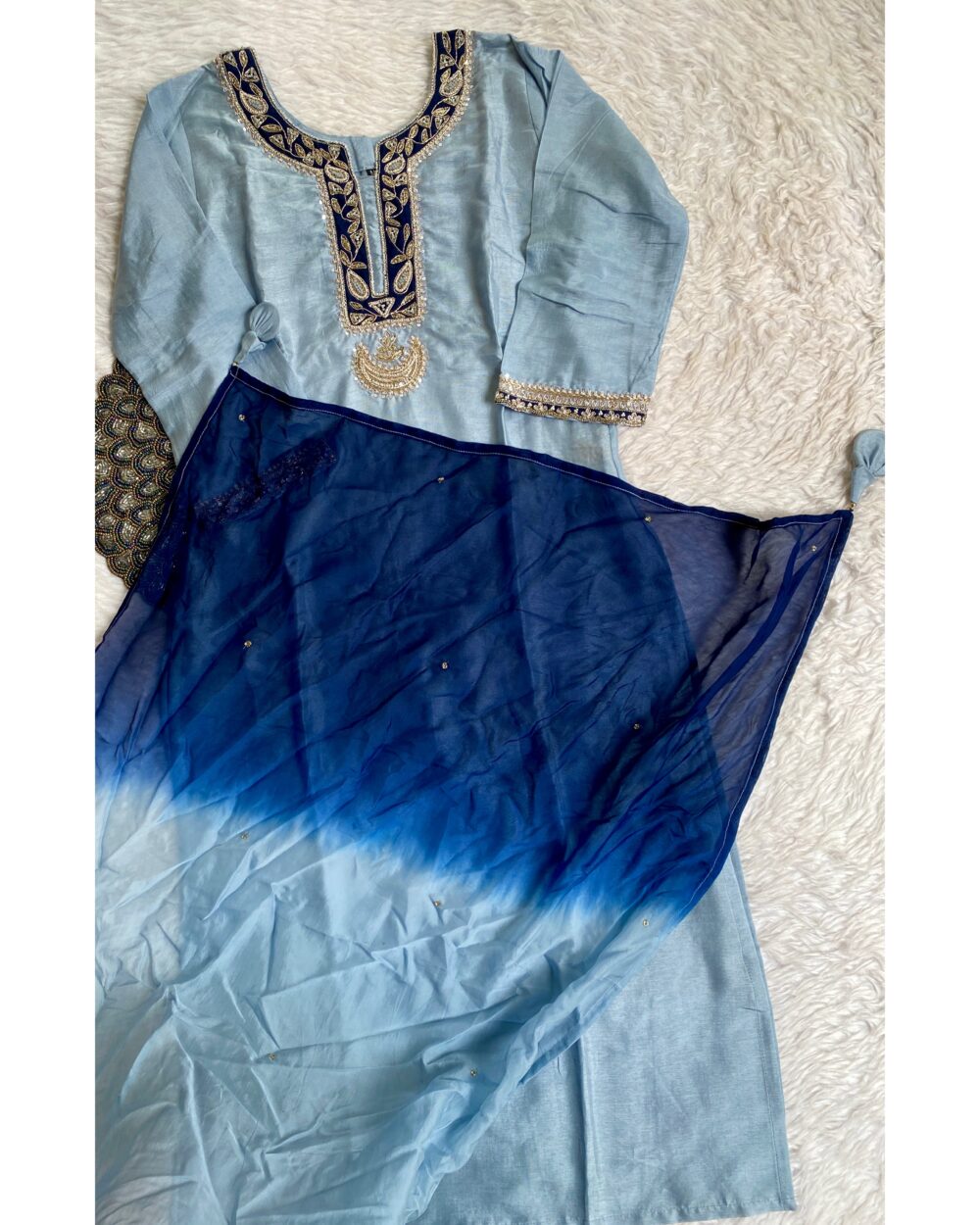 “Chanda” Beautiful blue shade Handwork kurta set