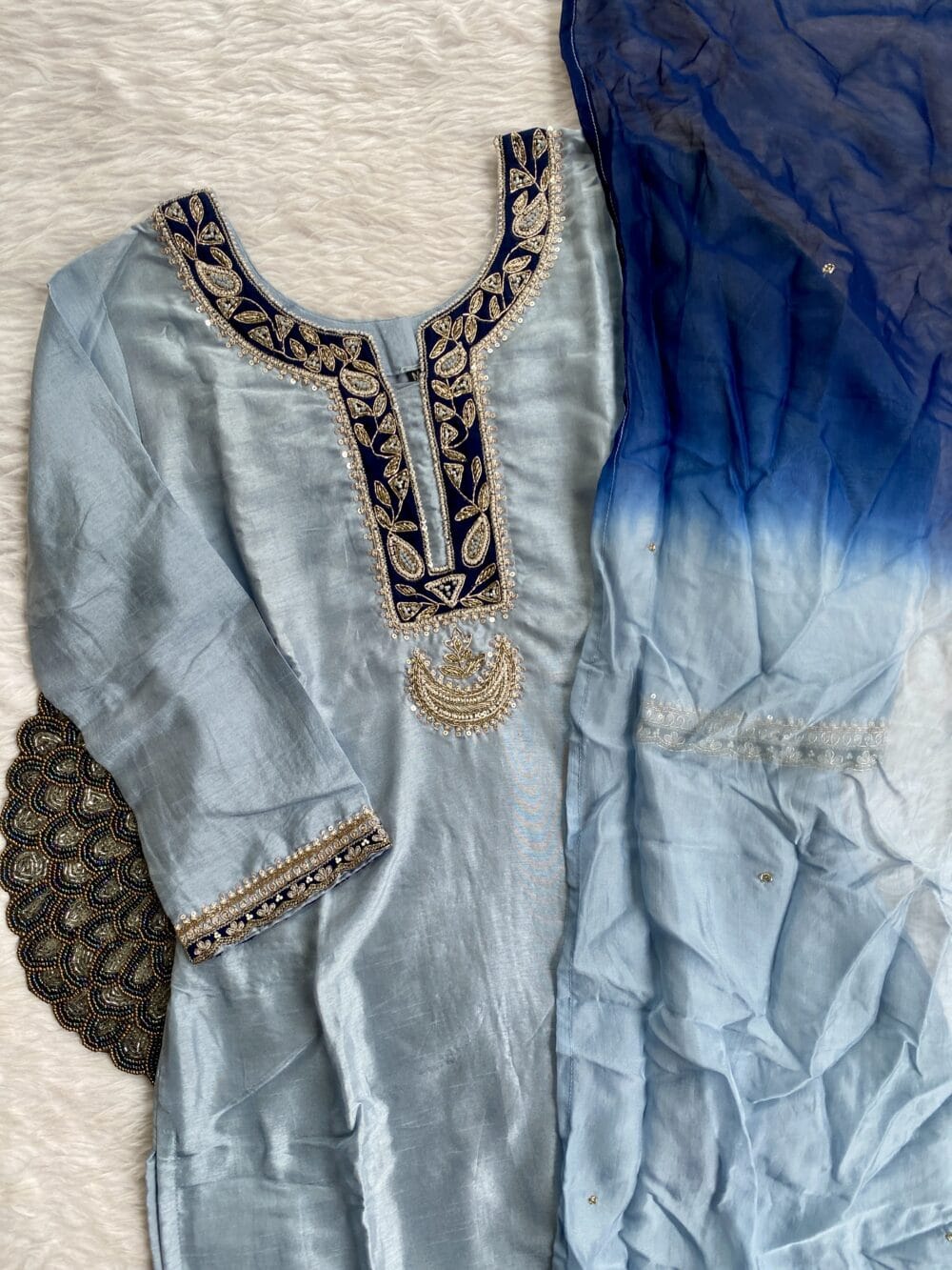 “Chanda” Beautiful blue shade Handwork kurta set