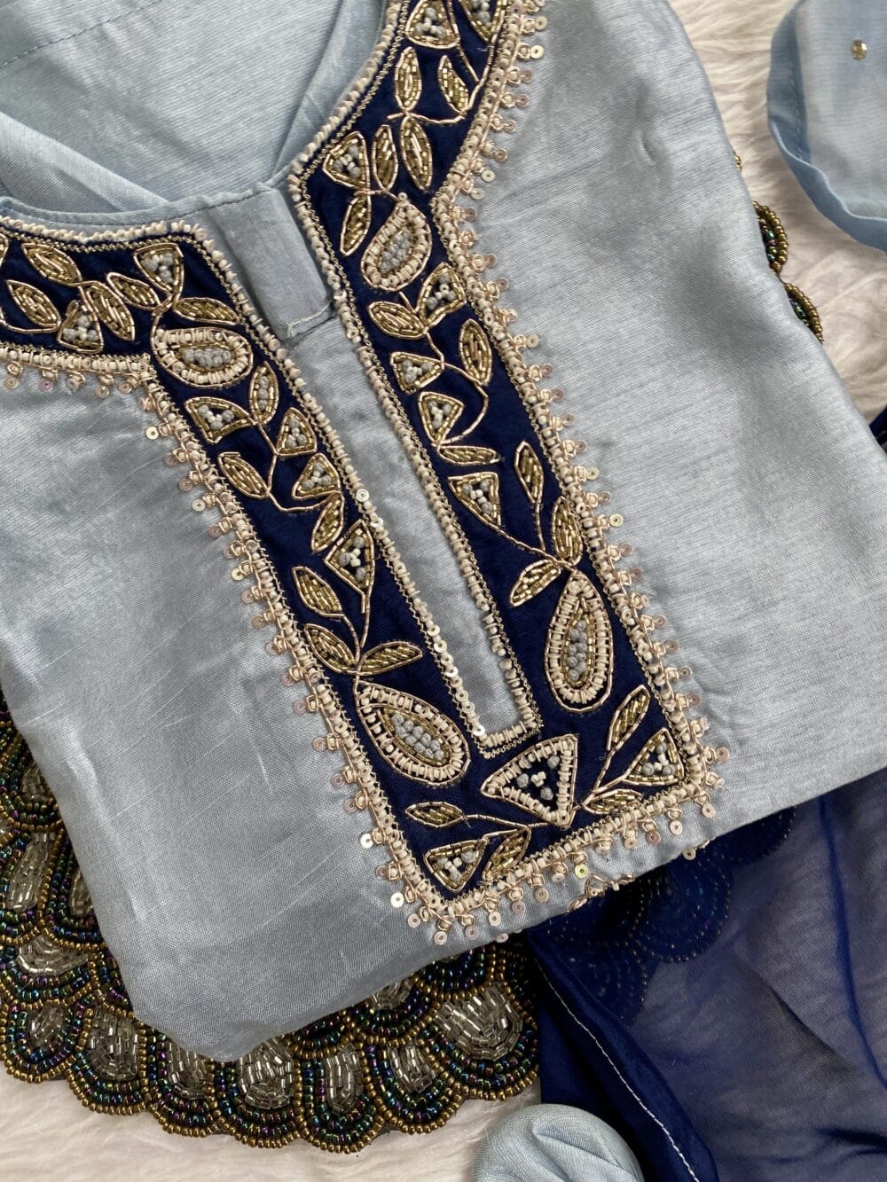 “Chanda” Beautiful blue shade Handwork kurta set