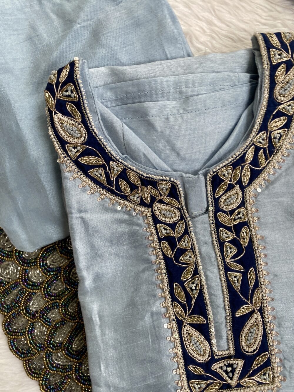 “Chanda” Beautiful blue shade Handwork kurta set