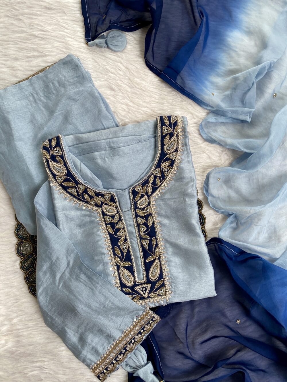 “Chanda” Beautiful blue shade Handwork kurta set