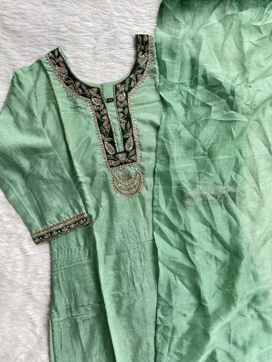 “Chanda” Beautiful Sea green shade Handwork kurta set