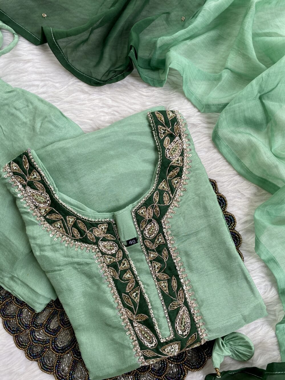 “Chanda” Beautiful Sea green shade Handwork kurta set